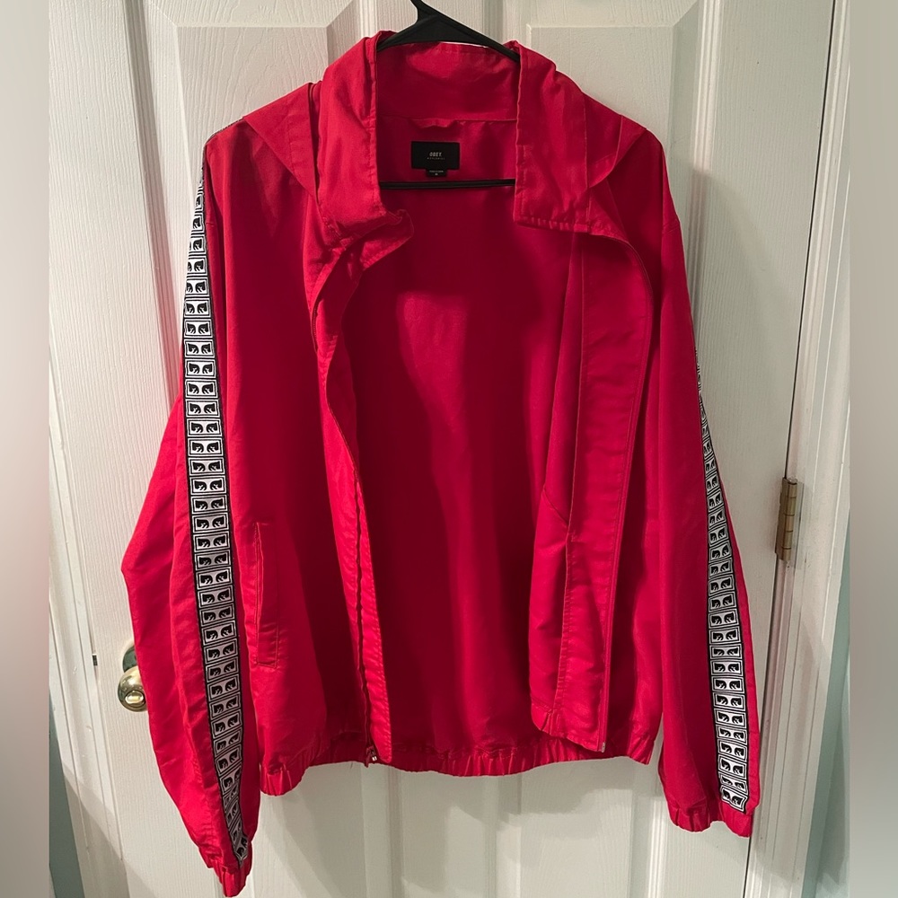 Red obey windbreaker